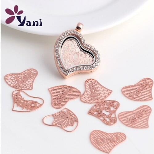 10pcs/lot Mix 22mm Hollow Heart Shape Words Family Mom DAD Floating Window Plates Fit 30mm Glass Memory Locket Necklaces Jewelry