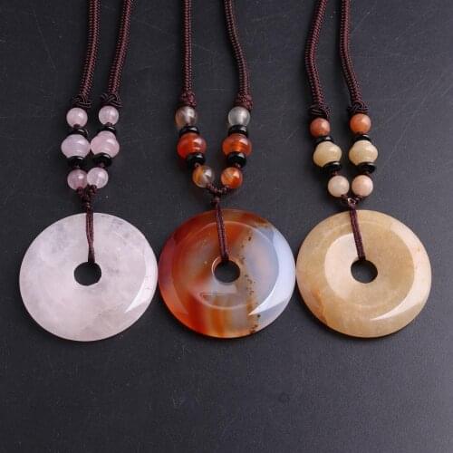12PCS Women Carnelian Donuts Necklace Natural Stone Pendant Necklace Crystal Healing Reiki Jewelry For Wedding Souvenirs