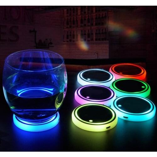 2Pcs For Kia Rio Sportage Soul 3 4 5 2021 2020 2019 2018 2017 - 1994 Car Logo Led Light Water Coaster Pad Tuning Accessories