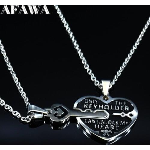 2021 Fashion 2PCS Heart Key Stainless Steel Necklace for Couple Silver Color Couple Necklace Jewelry acero N1767S01