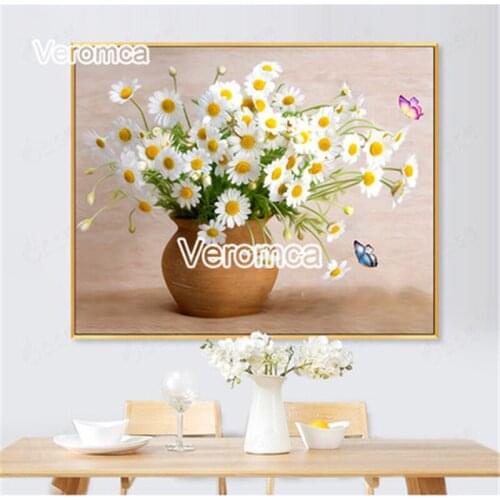 5D Diy Diamond Painting Kits Daisy Flower Diamond Embroidered Square Round Full Drill Cross Stitch Simple Home Wall Decor