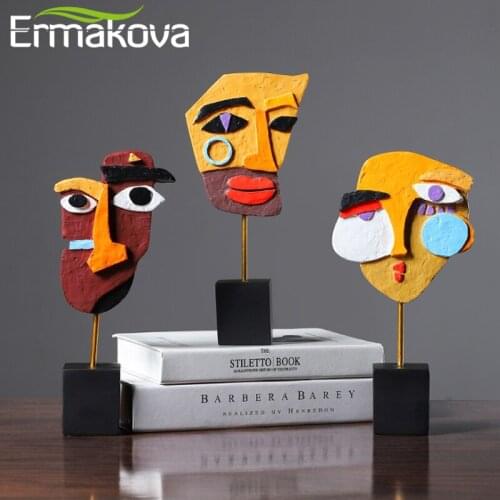 ERMAKOVA Resin Abstract Human Face Figurines Creative Character Mask Statues For Home Decor Desk Art Desktop Decoration Gift