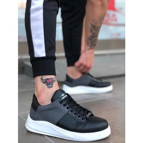BA0123 Thick Sole Lace-Up Sneakers Style Gray Black White Bottom Men Shoes