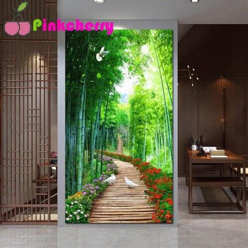 Large DIY Full Diamond Painting Bamboo Porch Background Wall Flower Dream Road Beads Embroidery Cross Stitch Mosaic Decor k1062