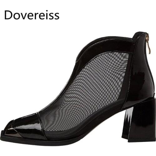 Dovereiss Fashion Womens Shoes summer Elegant Ladies Boots Brown Square toe Mature Back zipper Block heels Ankle boots 34-39