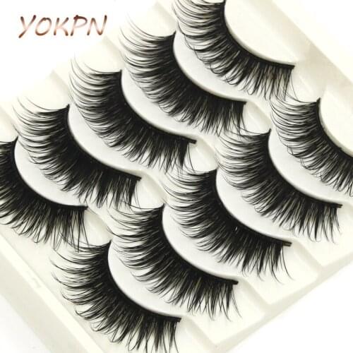 YOKPN Black Thick False Eyelashes Photo Studio Makeup Eyelash Natural False Eyelashes Dovetail Slim Messy Cross Eyelashes