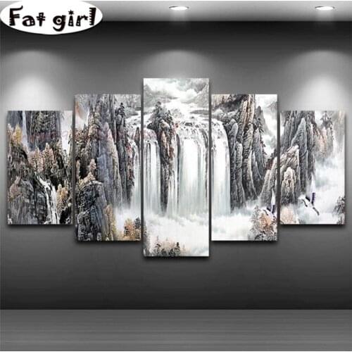 Home Decor Diamond Painting 5 Panel Natural Landscape Map5D Diy Embroidery Mosaic Square Round Drill Wall Decor Cross Stitch