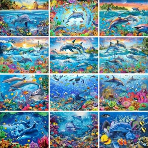 EverShine Diamond Painting Dolphin Rhinestones Art Diamond Emboidery Animals Cross Stitch Bead Picture Kit Hobby Gift Home Decor