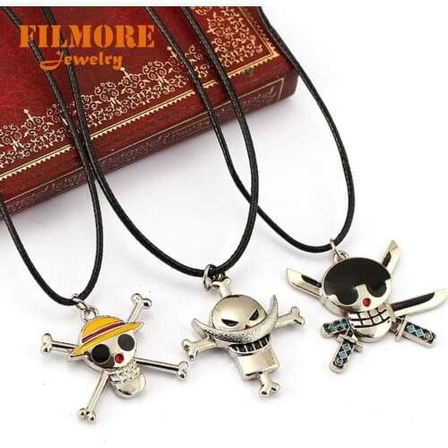 Filmore Anime One Piece Necklace Pirate Luffy Anchor Sanji Skull Logo Pendant Necklace Fashion Cosplay Accessories Gift For Fans