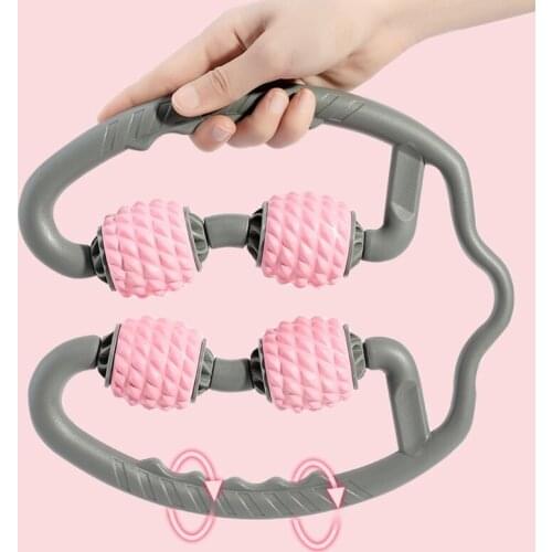 Q1FB Fitness 4 Wheels Shaft Ring Leg Clamp Massager Muscle Relaxation Rolling Wheel Massage Calf Shaping Product for Yoga