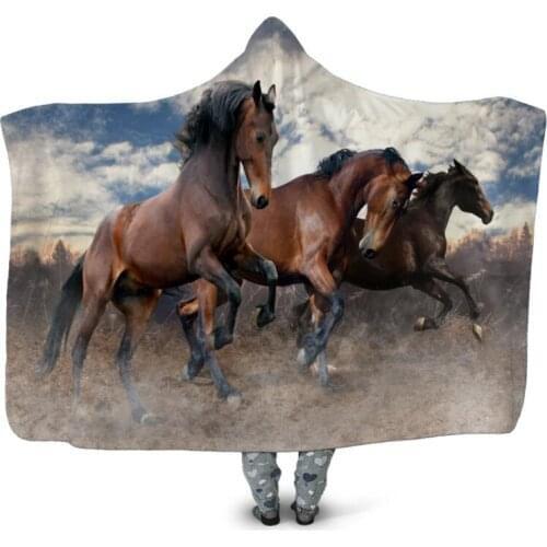 Gallant Horse 3D Printing Throw Hooded Blanket Wearable Warm Fleece Bedding Office Quilts Soft Adults Travel 04