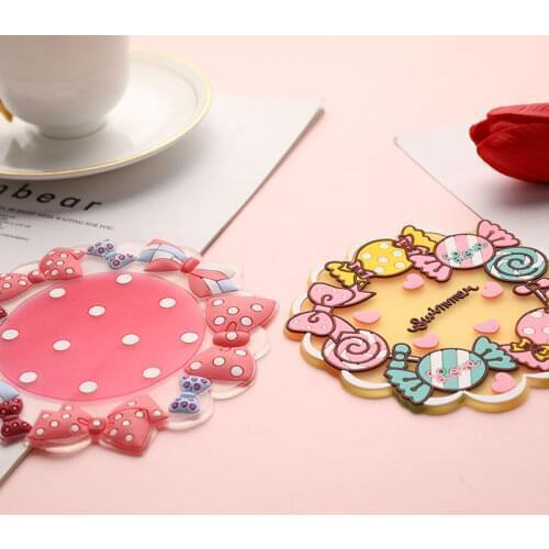 Kawaii Cartoon Silicone Drink Coasters Glass Cup Pads Mats Tableware Kitchen Dinnerware Insulation Pad