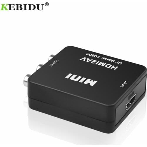 Kebidu Scaler Adapter Mini HD Video Converter Box HDMI-compatible to RCA AV/CVSB L/R Video 1080P HDMI2AV Support NTSC PAL Output