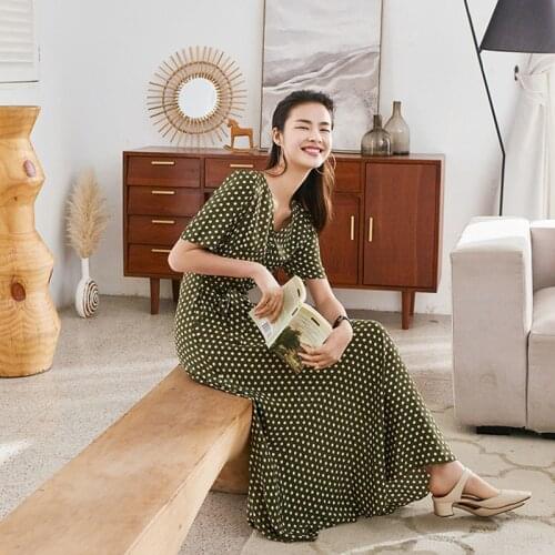 Summer Dress 2021 Elegant 100% Silk Dress Female Short Sleeve Dresses for Women Polka-dot Midi Clothes Vestido De Mujer Pph3894