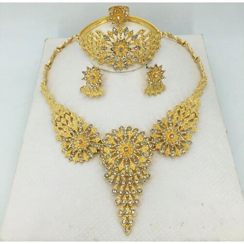 HOT Fashion wedding Dubai Africa Nigeria African Jewelry set gold-color necklace Earrings romantic woman Bridal Jewelry Sets