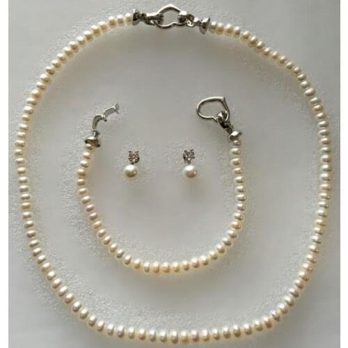 Hot sell new - new design ladys 17.5" 5-5.5mm round pearl necklace 7.5" bracelet earrings jewelry sets
