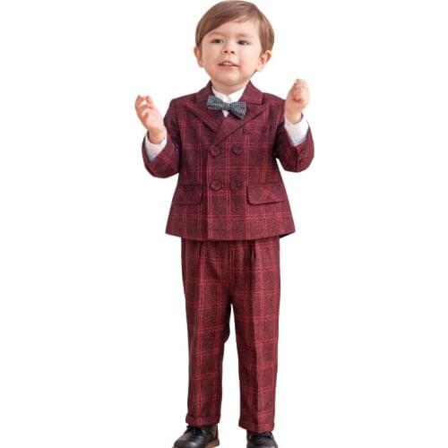 Little prince Flower Boys Jacket+Vest+Pants Bowtie 3pcs Wedding Suit Gentleman Kids Birthday Dress Children Party Costume