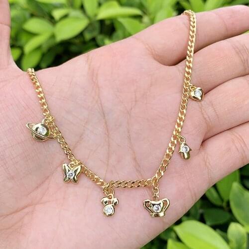 Cute Different Style Mini CZ Micro Insert Gold-plated Pendant Brass Cubas Chain Necklace Suitable For Anniversary/Birthday Gift