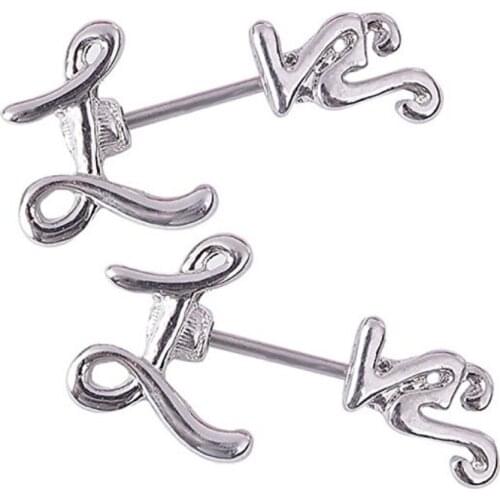Cute Letter Leopard 14g Straight Bar Barbell Shields 2Pcs Nipple Rings
