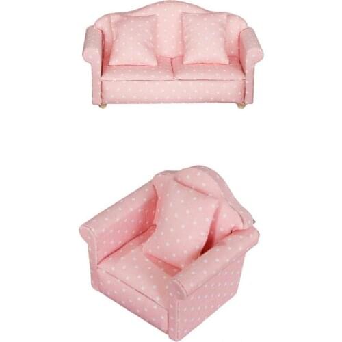 Dollhouse Miniature 1:12 Living Room Pink Sofa Set Furniture