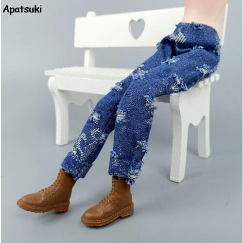 Fashion Blue Ripped Jeans Pants Dolls Clothes For Barbie Doll Trousers For Barbie 1/6 BJD Dollhouse Accessories Kids & Baby Toy
