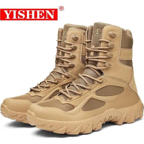 YISHEN Men Military Boots Outdoor Male Hiking Boots Men Special Force Desert Tactical Combat Ankle Boots Men Work Army Boots