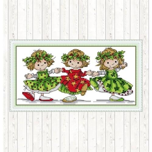 Three Dancing Girls Needlework Embroidery Patterns Embroidery Kits DIY Crafts 14ct 11ct Count Print Canvas Cross Stitch Package