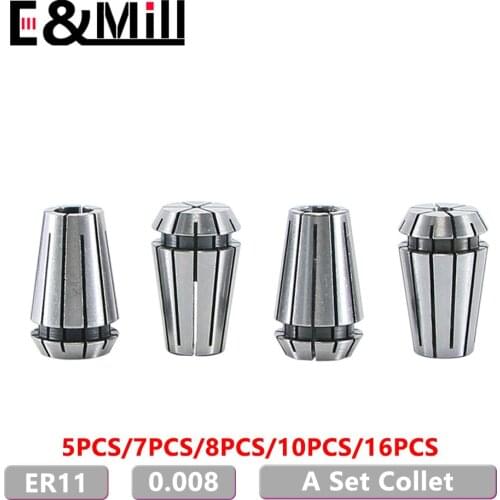 A Set High Precision 0.008 ER Collet Chuck ER11 1~8mm For CNC Milling Tool Holder Engraving Machine Lathe Mill Spring Chuck nut