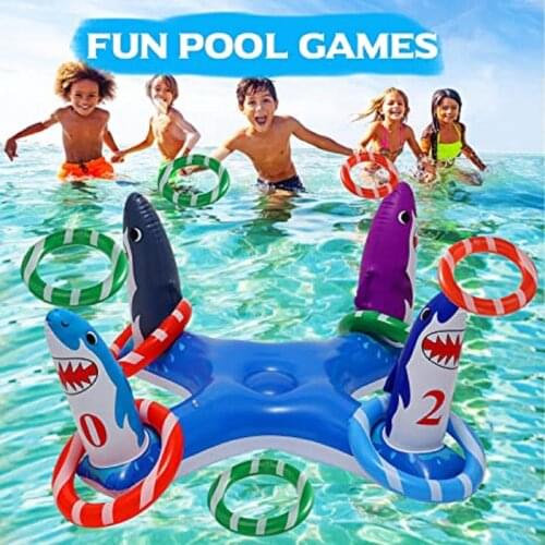 Inflatable Ring Throwing Ferrule Inflatable Shark Ring Toss Pool Game Toy Kids Outdoor Pool Beach Fun Summer Water Toy