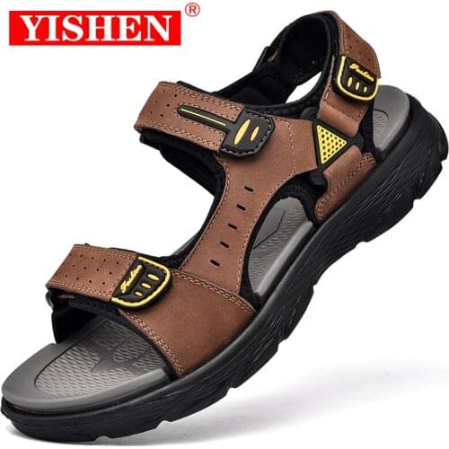YISHEN New Classics Style Men Sandals Outdoor Walking Summer Shoes Anti-Slippery Beach Shoes Men Comfortable Soft Leather Shoes