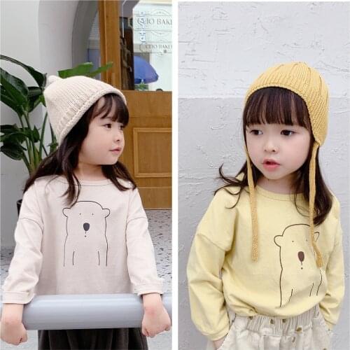 2021 Spring New Kids Clothes Cute Korean Childrens Cotton Long Sleeve Tshirt Cartoon T Shirts for Girls Boys Baby Pullover Tops