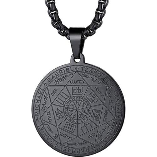 LOOKER High Quality Stainless Steel Mysterious The Seven Archangels Seal Pendant Necklace Mens Classic Amulet Jewelry