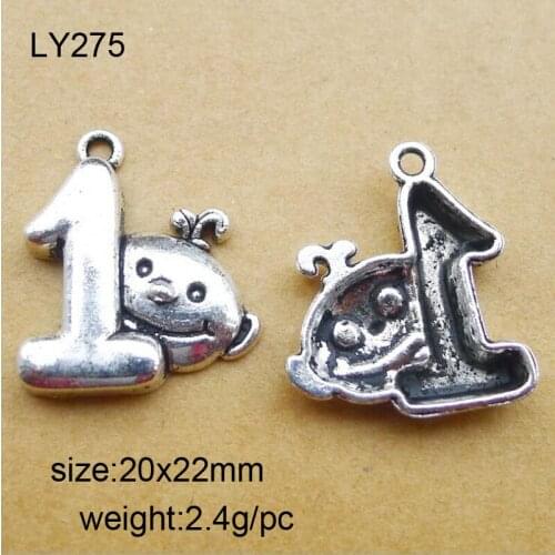 25pcs/lot 20x22mm Antique Silver Zinc Alloy Smile Number One Charms Pendant For Jewelry Making