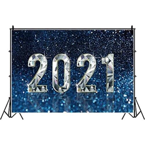Holiday Backdrop Blue Fireworks Silver 2021 Party Photography Background Holiday Celebration Decor Photo Booth Studio Prop