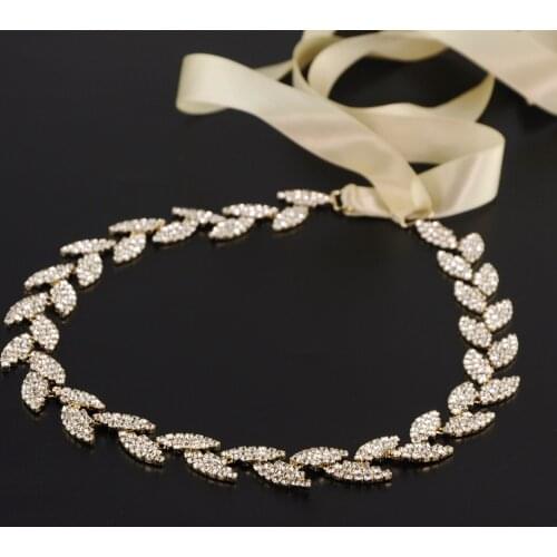 ZMS198-G Luxury Gold Womens Belt Wedding Belts and Belt for Formal Dress Gold Floral Leaf Belt Removable Belt with Rhinestones