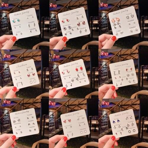 7 pairs/Set Heart Star Mini Earrings Set Pearl Geometric Stud Earrings For Women Female Fashion Jewelry Girls Gifts Brincos