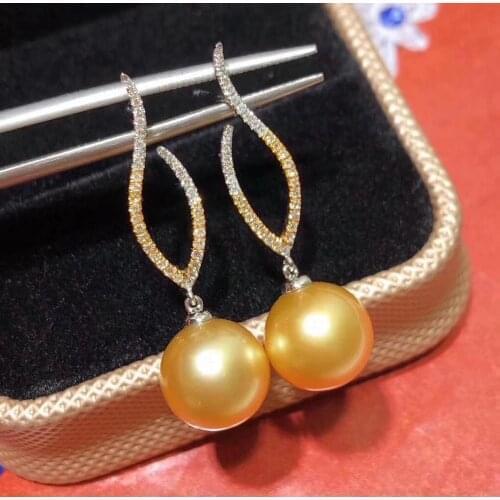 JY Pearl Earrings Fine Jewelry 925 Sterling Silver 10mm Nature Fresh Water Golden Pearls Drop Dangle Earrings for Women