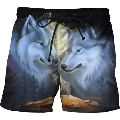 The New 3D printed two white wolf beach pants Animal graphic swimming shorts Summer mens fashion casual quick-drying surf pants