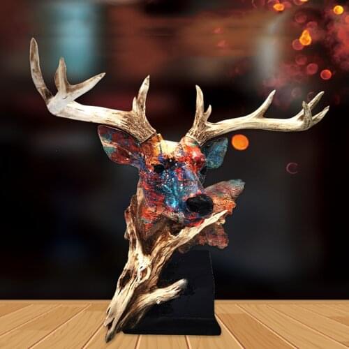 Nordic Style Graffiti Elk Head Statue Deer Figurine Desk Decor Artwork