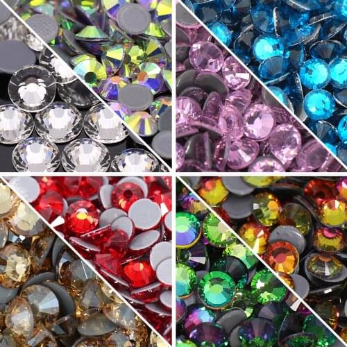 Glitter Rhinestones For Clothes Hotfix Rhinestones Glass Crystal Flat Back Gems Iron On Diamond DIY Dress Strass стразы SS6-SS30