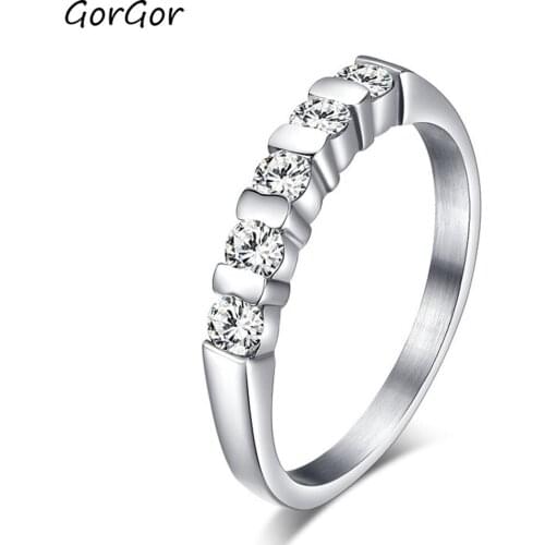 GorGor Rings Women The New Titanium Steel Mosaic Zircon Engagement Wedding Simplicity Romantic Temperament Jewelry RC-169