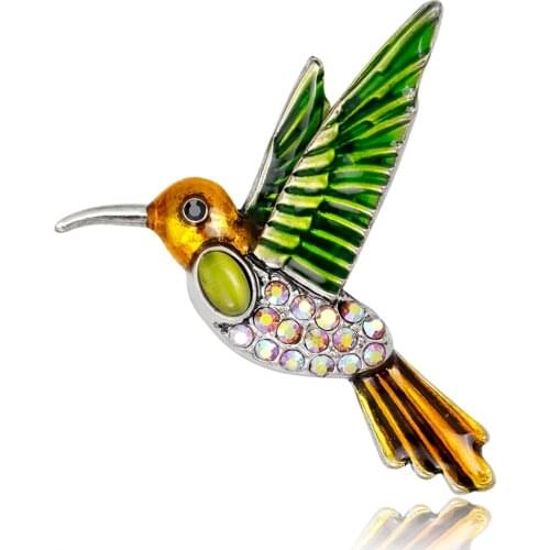Black Green White Opal Animals Brooch Colorized Rhinestone Bird Brooches for Women Children Enamel Pins Jewelry Accessories