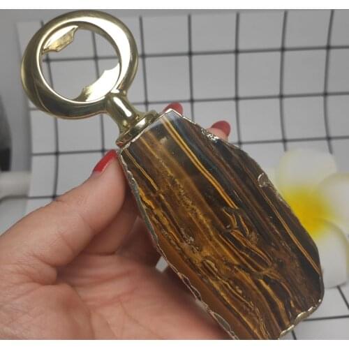 1pcs Natural Tiger Eyes Beer Bottle Opener stone classic Cool Ring Keychain Corkscrew practical bar kitchen