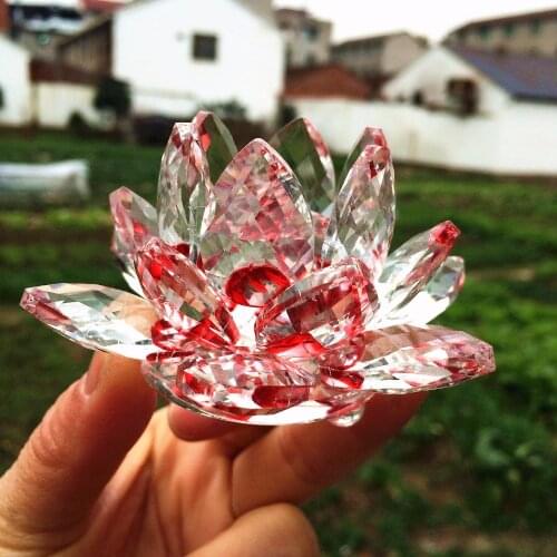 100mm Red Quartz Crystal Glass Lotus Flower Natural Stones and Minerals Feng Shui Crystals flowers For Home wedding Decor crafts