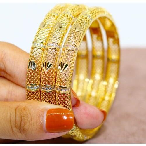 4 Pçs/lote 24K Dubai Pulseira Africano Cor do Ouro Pulseiras Para Mulheres Meninas Pulseiras Etíope Arábia Saudita Jóias Present