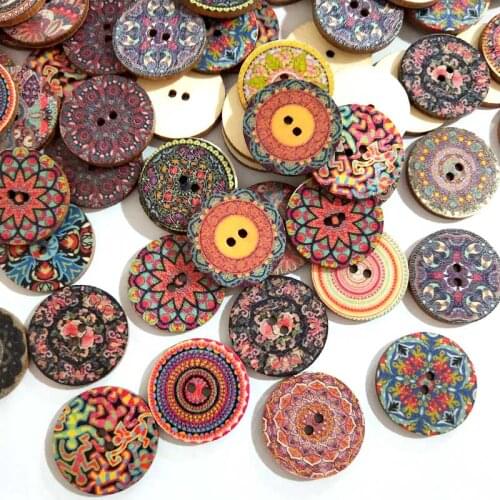 50PCS15-25mm Multi Pattern Wooden Buttons Octagon Gear Round Buttons Aperture For Sewing DIY Handcraft Scrapbook Supplies WD0347