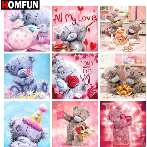 HOMFUN D Diamond "Cartoon bear flower" Diamond Embroidery Full Round/ Square Diy Diamond Painting Cross Stitch Home Decor
