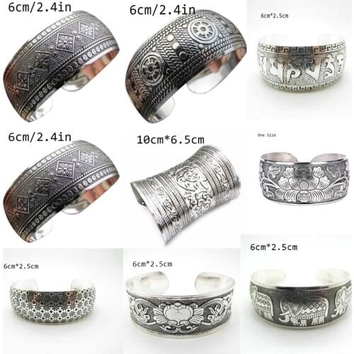 Antique Tibetan punk rock vintage gold silver plated carving open end cuff arm womens bangle bracelet armlet jewelry