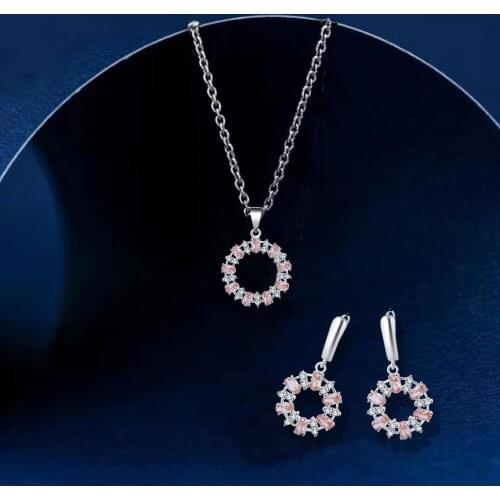 Ayowei simple style orange round crystal zircon 925 silver inlay earrings / necklace / pendant / fashion wedding gift JS798A