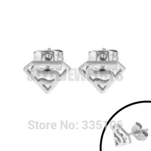 Free Shipping! Black Super man Earring Body Piercing Stainless Steel Jewelry Trendy Motor Biker Earring Studs SJE370135